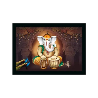 Ganesh Photo with Synthetic Photo Frame (Multicolor)