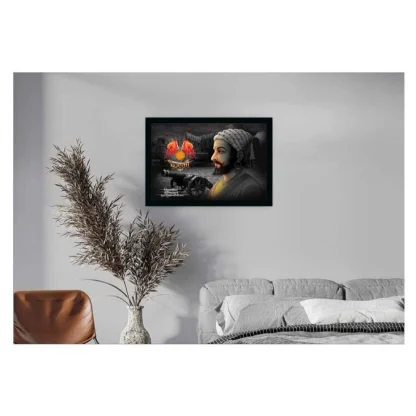 shivaji Maharaj Painting Vinyl Sparkle Coated with Synthetic Photo Frame (Multicolor) - Image 2