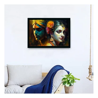 Radha Krishna Painting with Synthetic Photo Frame (Multicolor) - Image 2