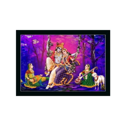 Radha Krishna Painting with Synthetic Photo Frame (Multicolor)