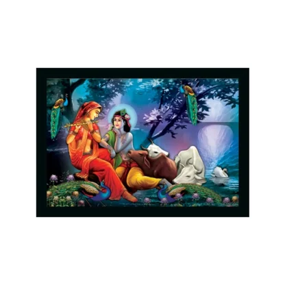 Radha Krishna Painting Vinyl Sparkle Coated with Synthetic Photo Frame (Multicolor)