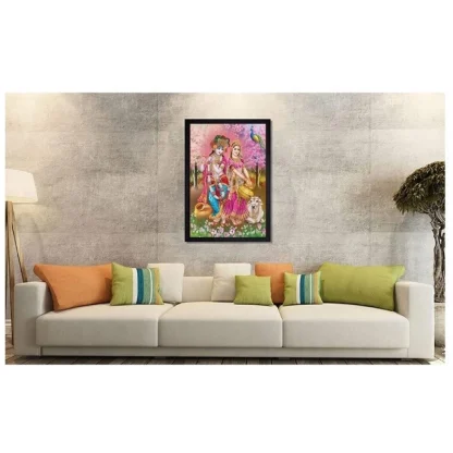 Radha Krishna Painting with Synthetic Photo Frame (Multicolor) - Image 2