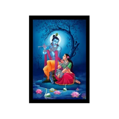 Radha Krishna Painting with Synthetic Photo Frame (Multicolor)