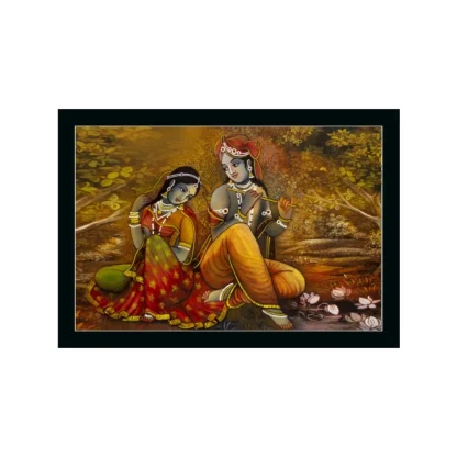 Radha Krishna Painting with Synthetic Photo Frame (Multicolor)