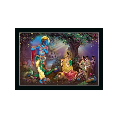 Radha Krishna Painting with Synthetic Photo Frame (Multicolor)