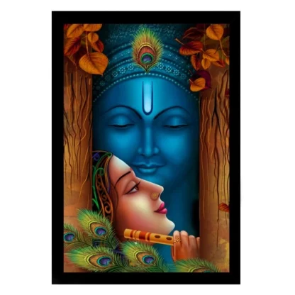 Radha Krishna Painting with Synthetic Photo Frame (Multicolor)