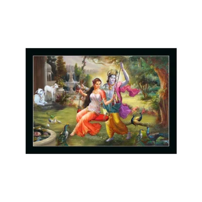 Radha Krishna Painting with Synthetic Photo Frame (Multicolor)