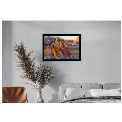 Radha Krishna Painting with Synthetic Photo Frame (Multicolor) - Image 2