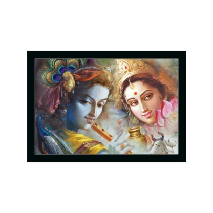 Radha Krishna Painting with Synthetic Photo Frame (Multicolor)