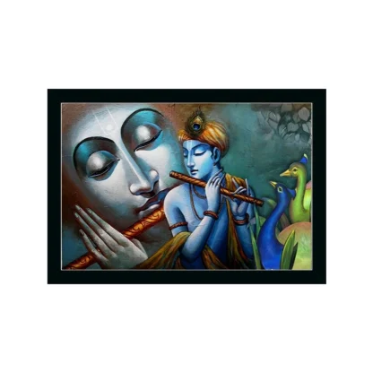 Radha Krishna Painting with Synthetic Photo Frame (Multicolor)