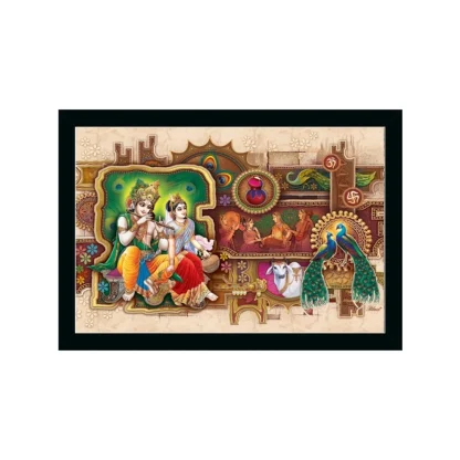 Radha Krishna Painting with Synthetic Photo Frame (Multicolor)