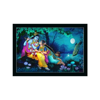 Radha Krishna Painting with Synthetic Photo Frame (Multicolor)