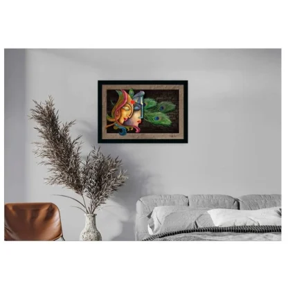 Radha Krishna Painting with Synthetic Photo Frame (Multicolor) - Image 2