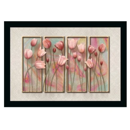 Flower Painting Vinyl Sparkle Coated with Synthetic Photo Frame (Multicolor)