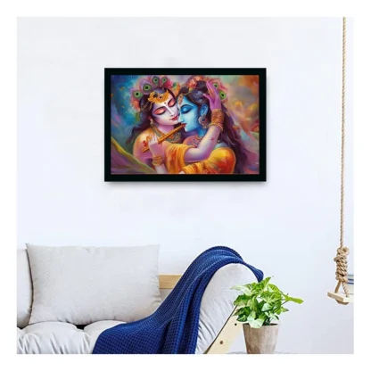 Radha Krishna Painting with Synthetic Photo Frame (Multicolor) - Image 2