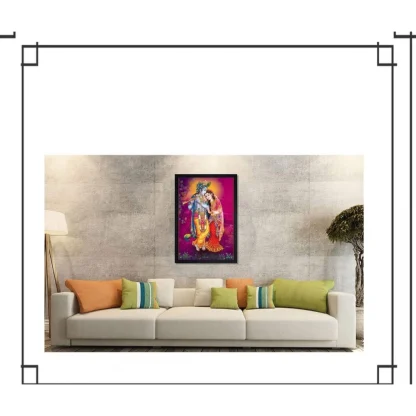 Radha Krishna Painting with Synthetic Photo Frame (Multicolor) - Image 2