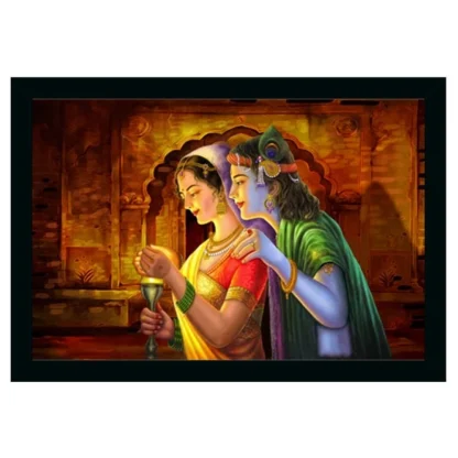 Radha Krishna Painting Vinyl Sparkle Coated with Synthetic Photo Frame (Multicolor)