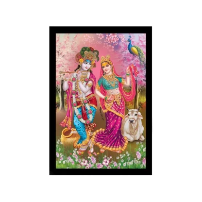 Radha Krishna Painting with Synthetic Photo Frame (Multicolor)