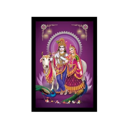 Radha Krishna Painting with Synthetic Photo Frame (Multicolor)