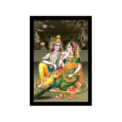 Radha Krishna Painting with Synthetic Photo Frame (Multicolor)