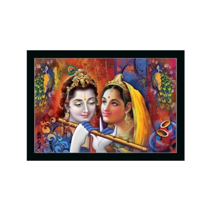 Radha Krishna Painting with Synthetic Photo Frame (Multicolor)