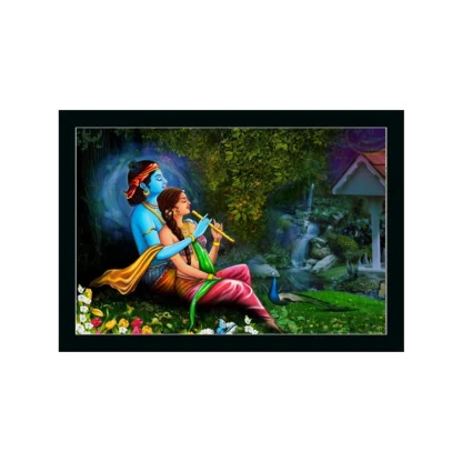 Radha Krishna Painting with Synthetic Photo Frame (Multicolor)