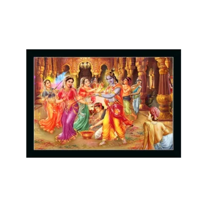 Radha Krishna Painting with Synthetic Photo Frame (Multicolor)