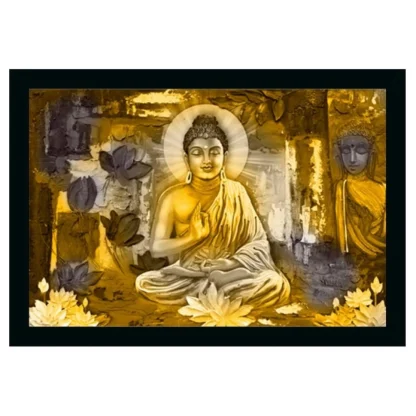 Lord Buddha Paintingwith Synthetic Photo Frame (Multicolor)