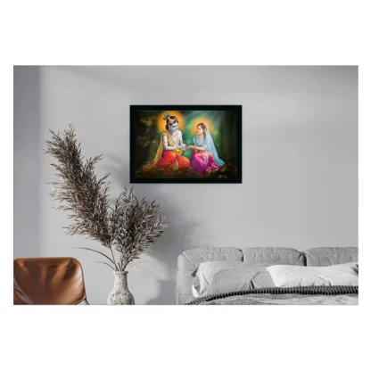 Radha Krishna Painting Vinyl Sparkle Coated with Synthetic Photo Frame (Multicolor) - Image 2