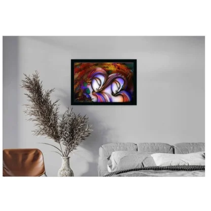 Radha Krishna Painting with Synthetic Photo Frame (Multicolor) - Image 2