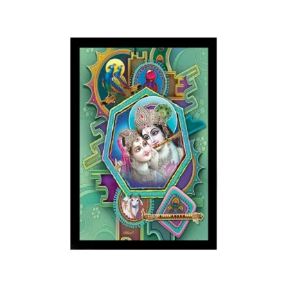 Radha Krishna Painting with Synthetic Photo Frame (Multicolor)