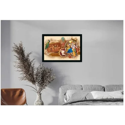 Radha Krishna Painting with Synthetic Photo Frame (Multicolor) - Image 2