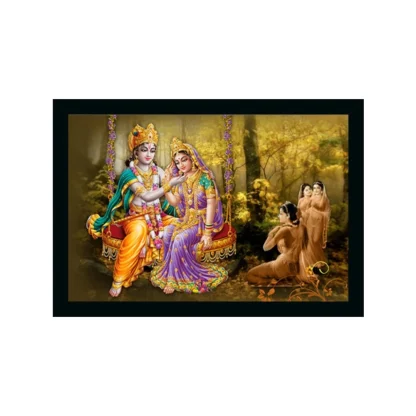 Radha Krishna Painting Vinyl Sparkle Coated with Synthetic Photo Frame (Multicolor)