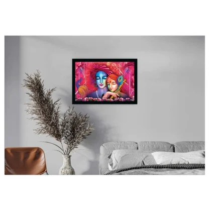 Radha Krishna Painting with Synthetic Photo Frame (Multicolor) - Image 2