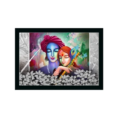 Radha Krishna Painting with Synthetic Photo Frame (Multicolor)