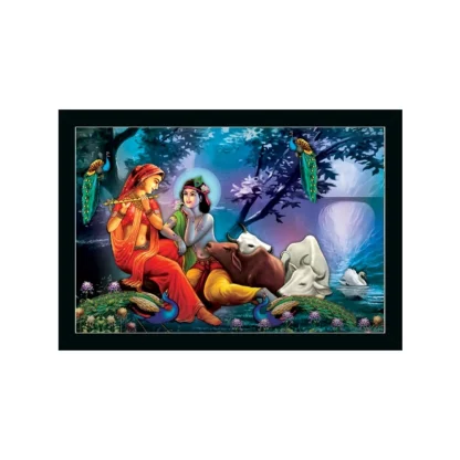 Radha Krishna Painting with Synthetic Photo Frame (Multicolor)