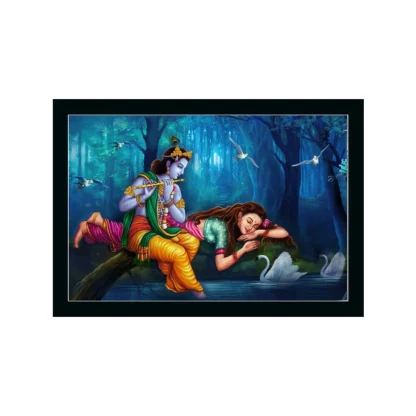 Radha Krishna Painting with Synthetic Photo Frame (Multicolor)