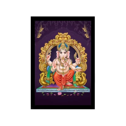 Ganesh Photo with Synthetic Photo Frame (Multicolor)