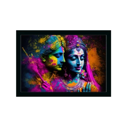 Radha Krishna Painting with Synthetic Photo Frame (Multicolor)