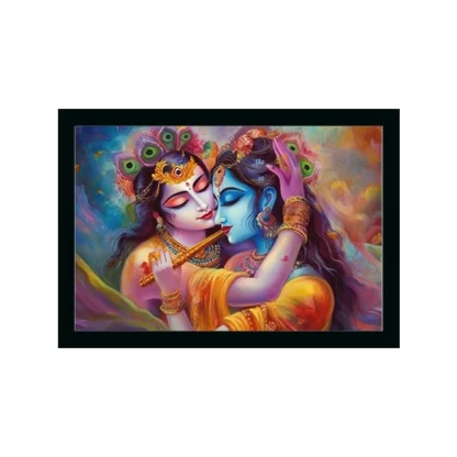 Radha Krishna Painting with Synthetic Photo Frame (Multicolor)