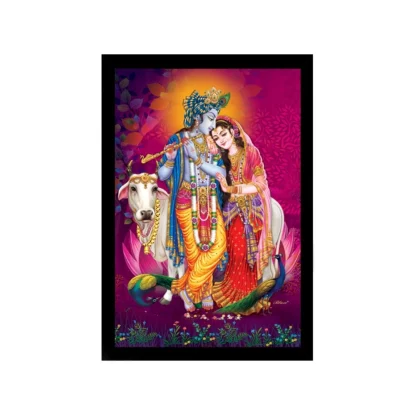 Radha Krishna Painting with Synthetic Photo Frame (Multicolor)