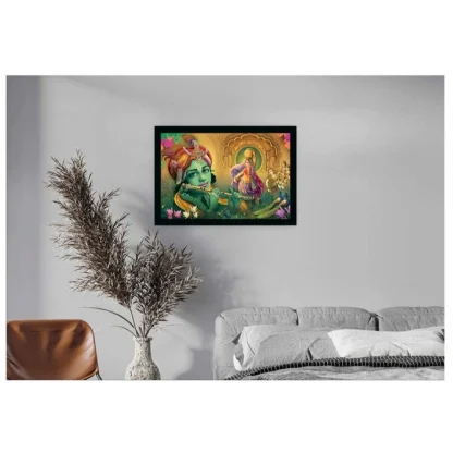 Radha Krishna Painting with Synthetic Photo Frame (Multicolor) - Image 2