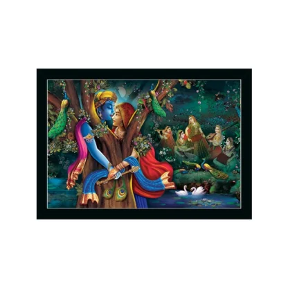 Radha Krishna Painting with Synthetic Photo Frame (Multicolor)