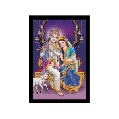 Radha Krishna Painting with Synthetic Photo Frame (Multicolor)