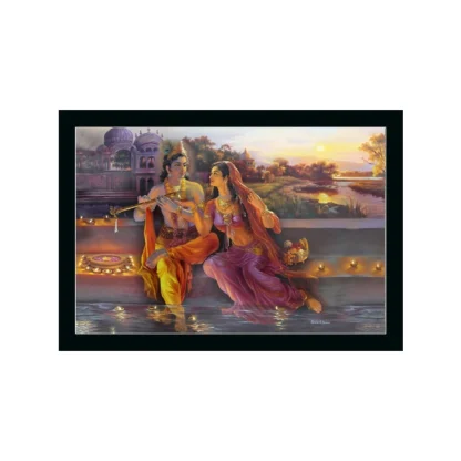 Radha Krishna Painting with Synthetic Photo Frame (Multicolor)