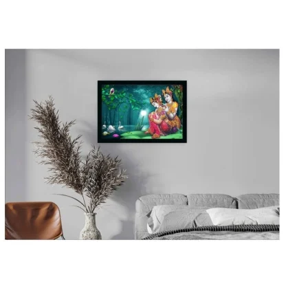 Radha Krishna Painting with Synthetic Photo Frame (Multicolor) - Image 2