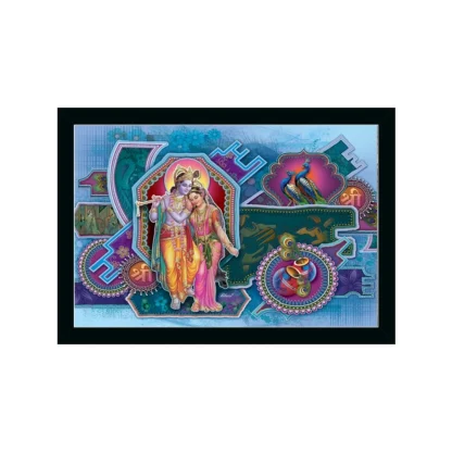 Radha Krishna Painting with Synthetic Photo Frame (Multicolor)