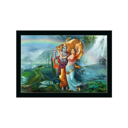 Radha Krishna Painting with Synthetic Photo Frame (Multicolor)