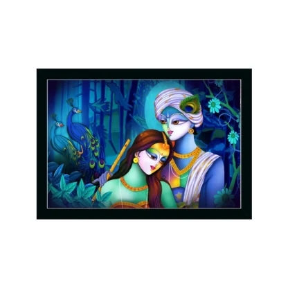 Radha Krishna Painting with Synthetic Photo Frame (Multicolor)