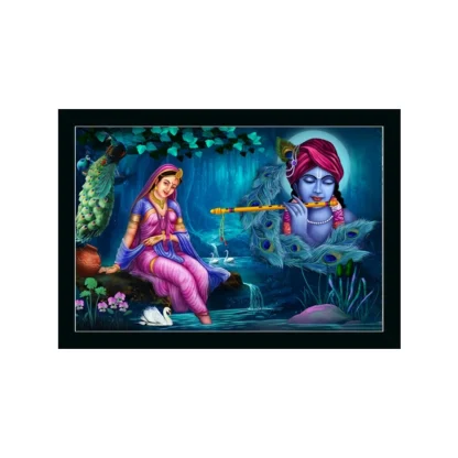 Radha Krishna Painting with Synthetic Photo Frame (Multicolor)